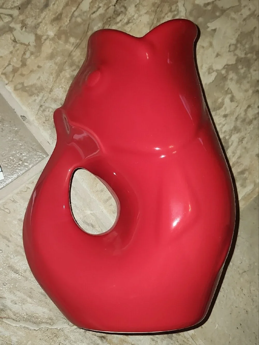 Red Ceramic Fish Gurgle Pot Sculptural Vase/ Pitcher - Decorative Home Accent
